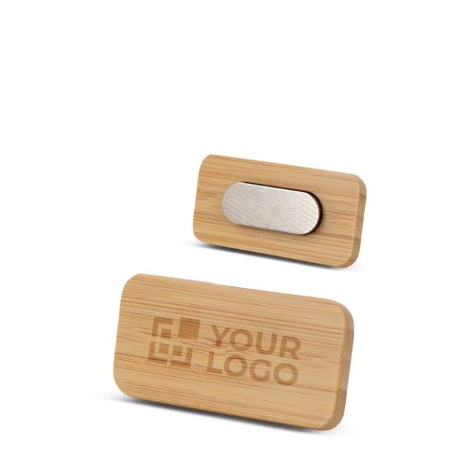 Identificador de bambú rectangular con imán para fijar color natural