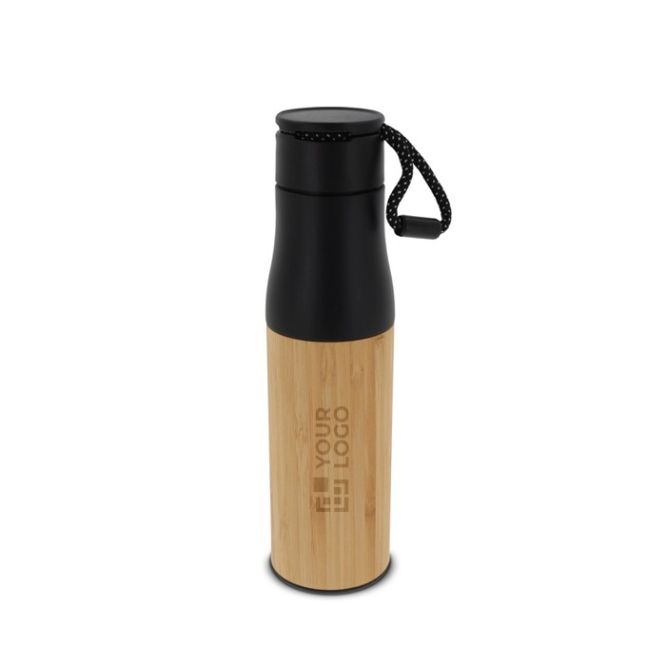 Botella de acero inoxidable con detalles de bambú y cuerda 500ml