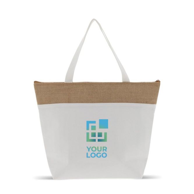 Bolsa nevera de algodón y detalle de yute con cremallera