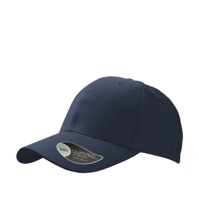 Gorra de béisbol en sarga de algodón con cierre de velcro color azul marino vista de impresión