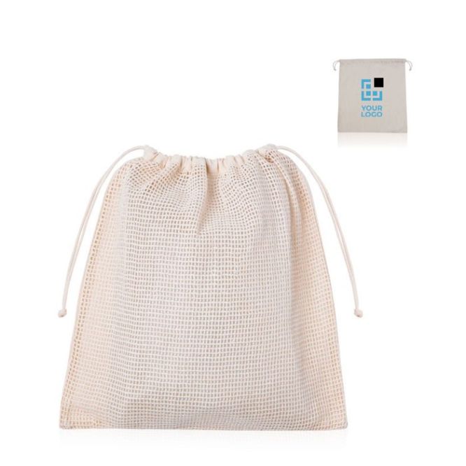Bolsa de malla en algodón con un lado en forma de red 140 g/m2