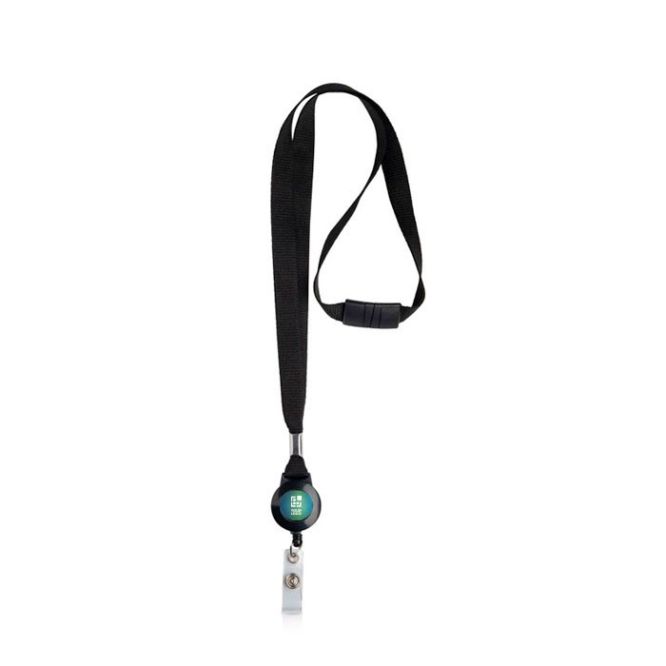 Lanyard de poliéster con porta credencial extensible bloqueador vista principal