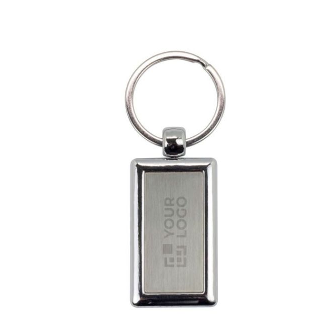 Llavero rectangular con lado de plástico de color y aro de metal