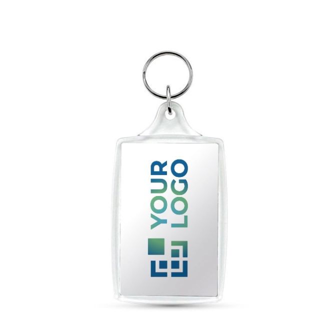 Llavero personalizado rectangular con tapa acrílica y papel insertado vista principal