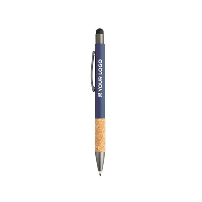 Bolígrafo de aluminio y corcho con tacto de goma tinta azul