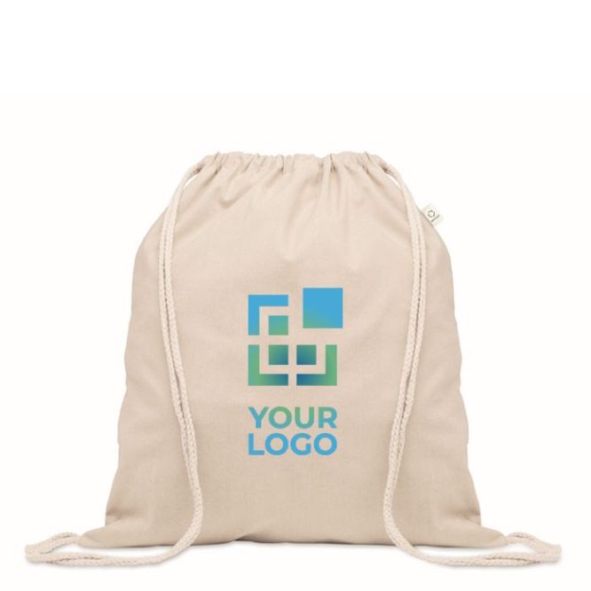 Mochila de cuerdas color natural de algodón reciclado y RPET 140g/m2