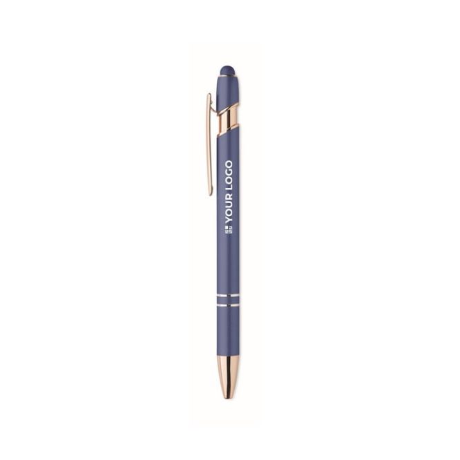 Bolígrafo de aluminio reciclado con detalles de oro rosa tinta azul