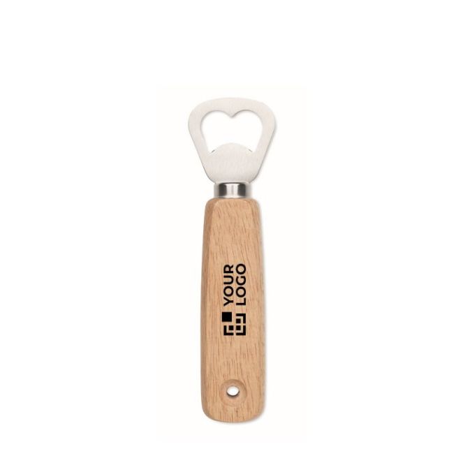 Abrebotellas de madera de caucho con agujero para colgar