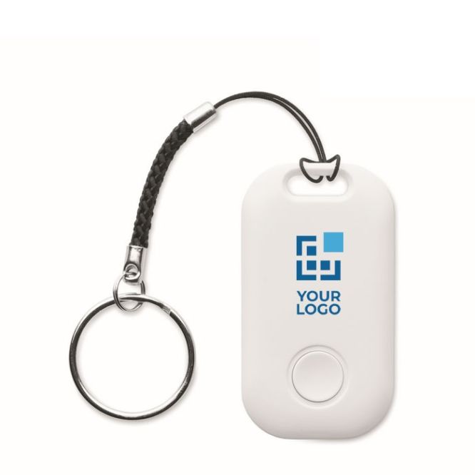 Localizador inteligente inalámbrico de bolsillo con mosquetón color blanco vista de impresión