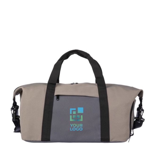 Bolsa de viaje tricolor con compartimiento lateral para zapatos color marrón grisáceo vista de impresión