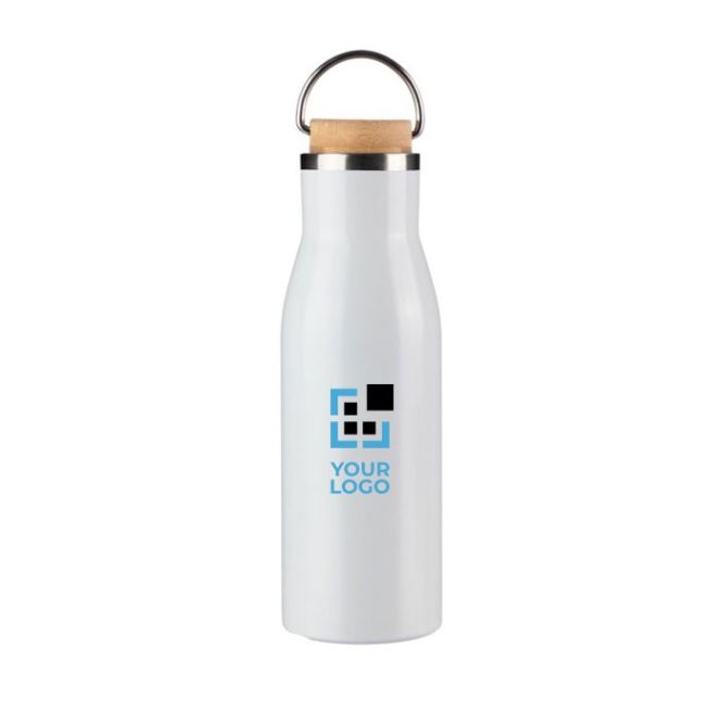 Botella de acero inoxidable reciclado con tapón de bambú y asa 500ml