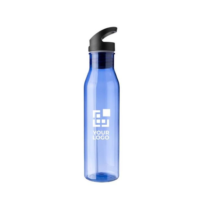 Botella de RPET con tapa negra que incluye boquilla plegable 730ml color azul ultramarino vista de impresión