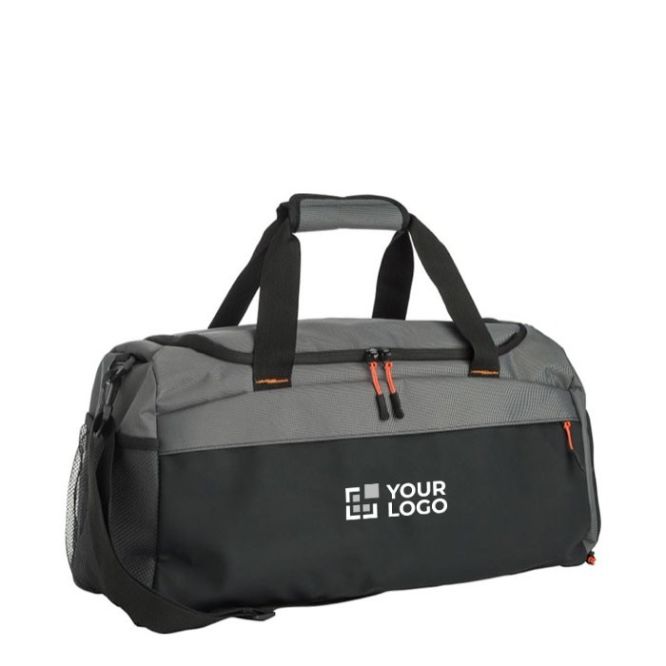 Bolsa de viaje bicolor con compartimiento lateral para zapatos color gris vista de impresión