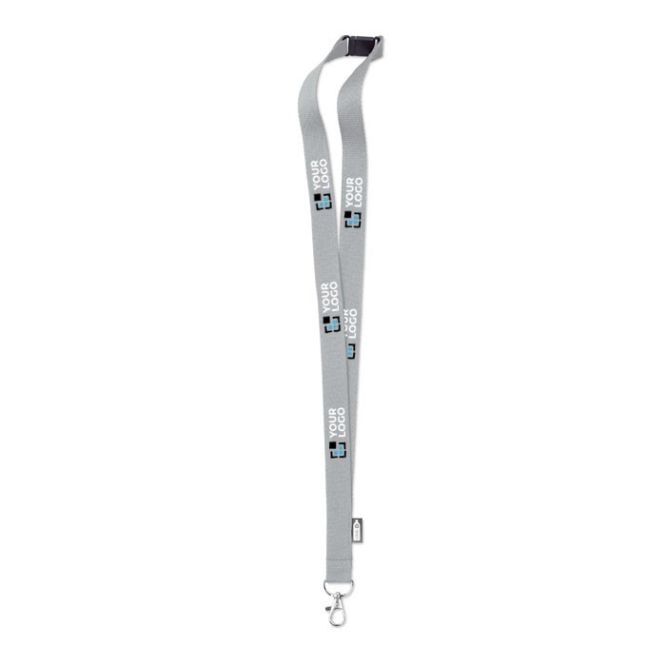 Lanyard de RPET con mosquetón metálico y cierre de seguridad 20mm color gris vista de impresión