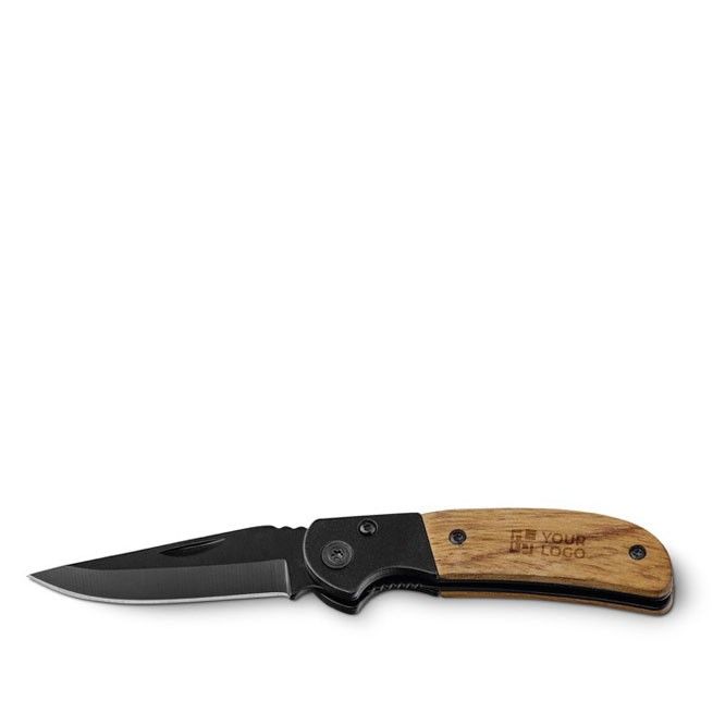 Navaja de bolsillo de acero inoxidable y madera con cierre vista principal