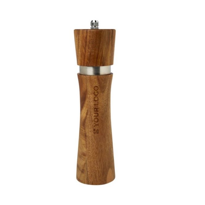 Molinillo de pimienta o sal hecho de cerámica con capa de madera