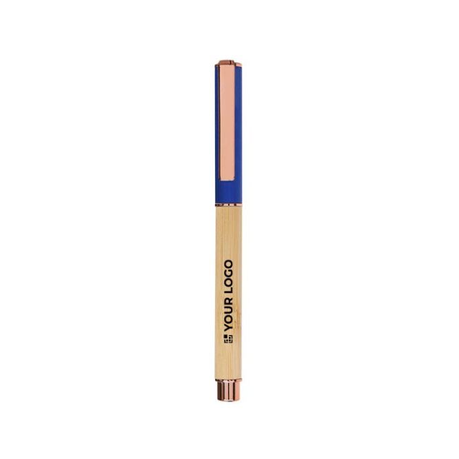 Roller de bambú y aluminio con detalles en oro rosa tinta azul