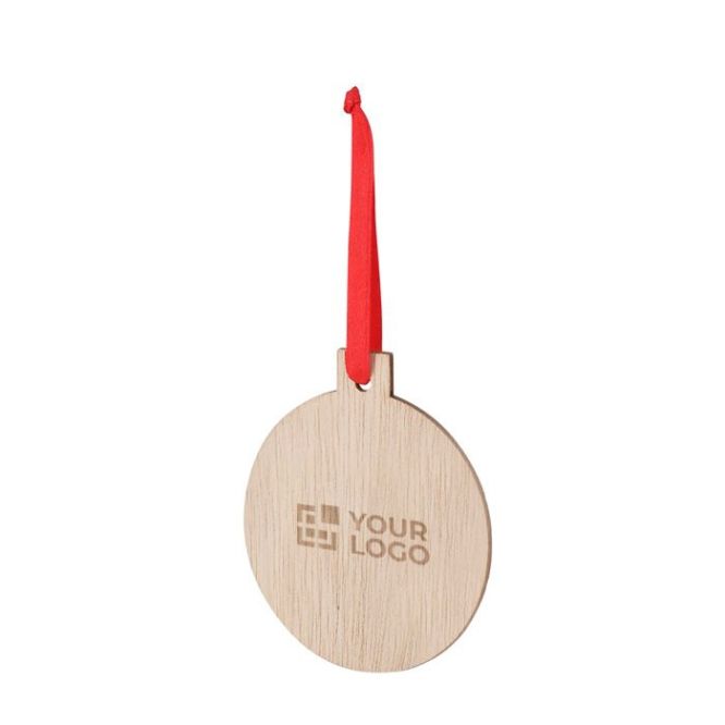 Adorno con diseño de bola de Navidad hecho de madera y listón rojo