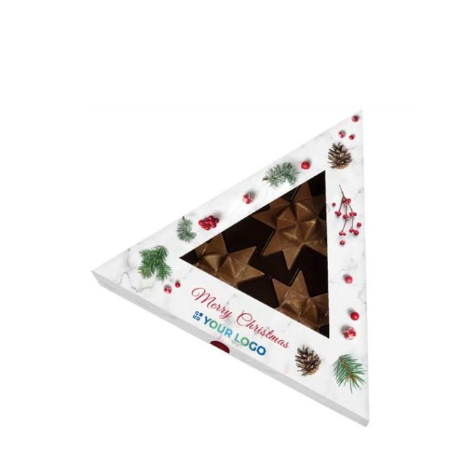Triángulo de 3 chocolates de caramelo dorado en forma de estrella