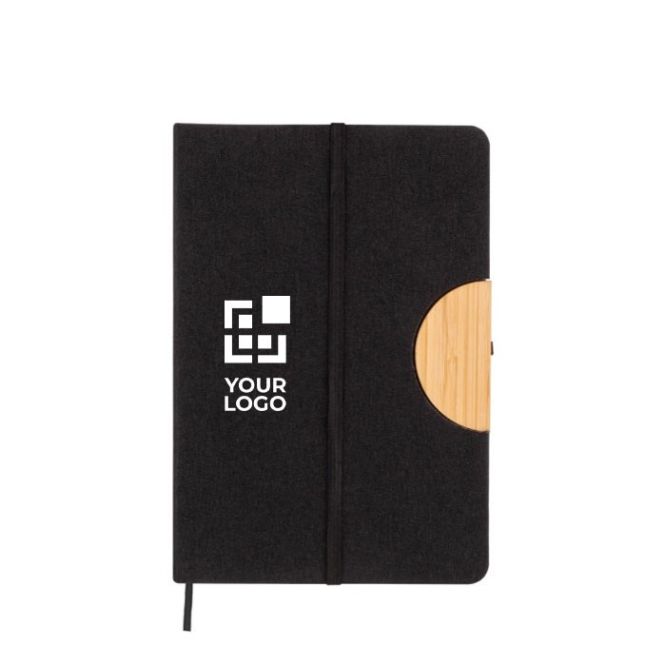 Libreta ecológica con tapa de RPET y soporte para móvil A5 hojas lisas color negro vista principal