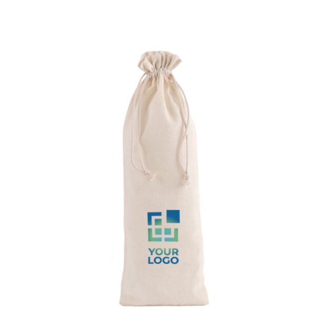 Bolsa de algodón reciclado con cordones de cierre para vino 120 g/m2 color natural vista principal