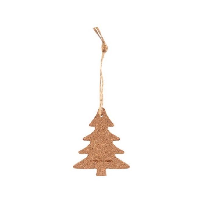 Adorno navideño hecho de corcho en forma de árbol con cordón