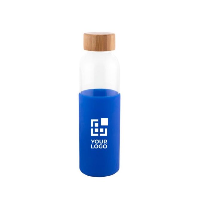 Botella de cristal y tapón de bambú con funda de silicona 500ml