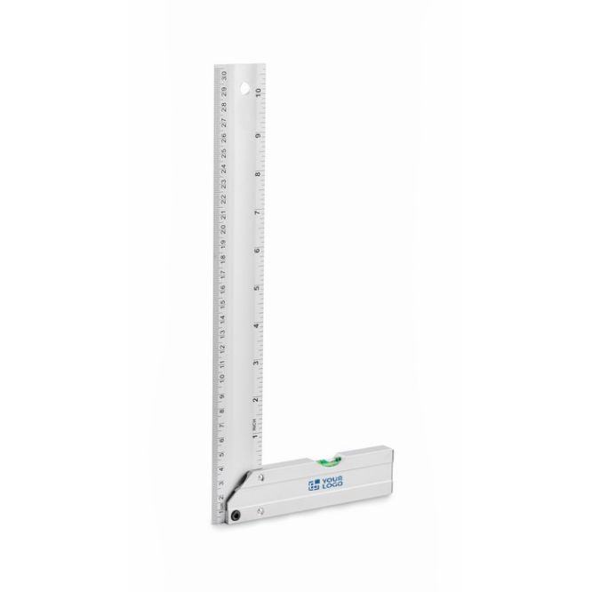 Escuadra de aluminio con nivel de burbuja en la base y regla de 30cm