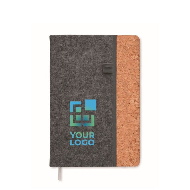 Libreta con tapa de fieltro RPET y corcho páginas a rayas A5