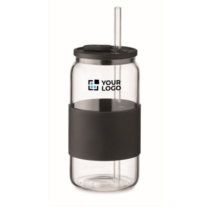 Vaso de borosilicato con pajita a juego y banda de silicona 550ml para eventos corporativos