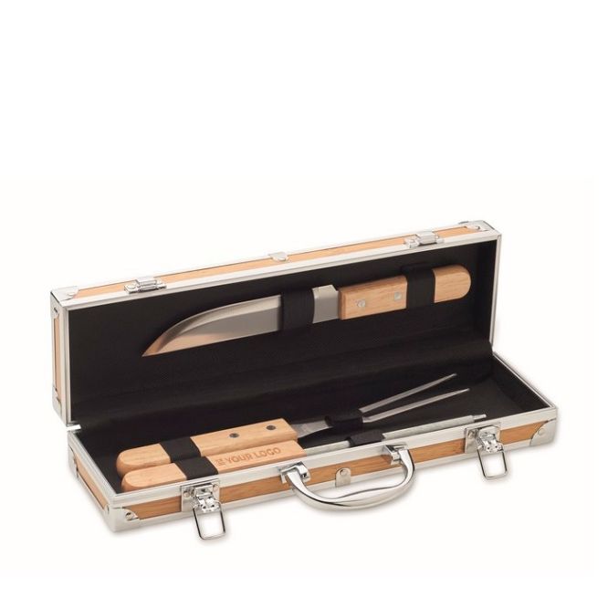 Estuche con aspecto de madera de 3 utensilios para barbacoa