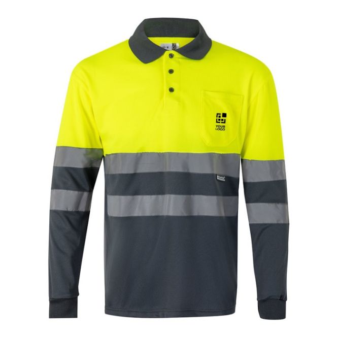 Polo laboral de manga larga fluorescente en poliéster 160 g/m2 