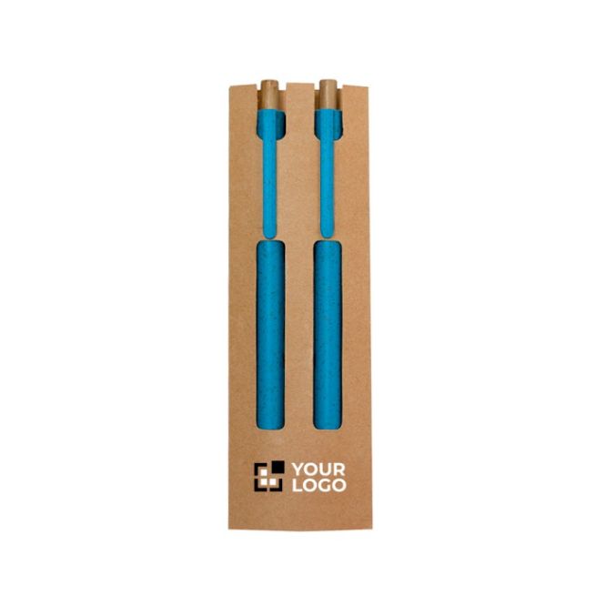 Set de bolígrafo tinta azul y lápiz infinito hechos de caña de trigo