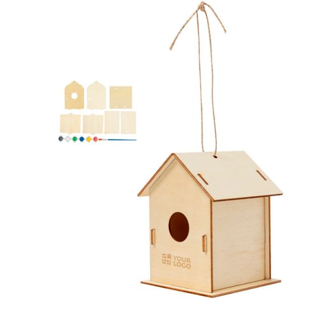 Casa de pájaros de madera con 6 pinturas a base de agua y pincel