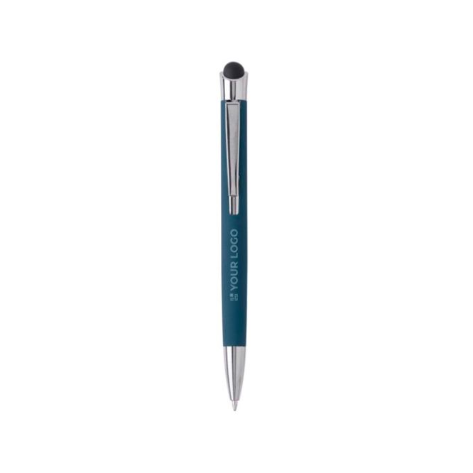 Bolígrafo de aluminio táctil en estuche de metal tinta azul