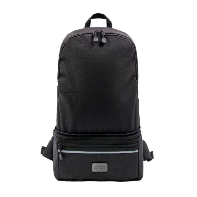 Mochila de poliéster reciclado repelente al agua BrandCharger color negro vista de impresión