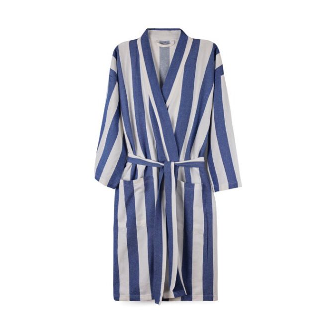 Bata de algodón reciclado estilo hammam con ajuste S/M 200 g/m2 color azul