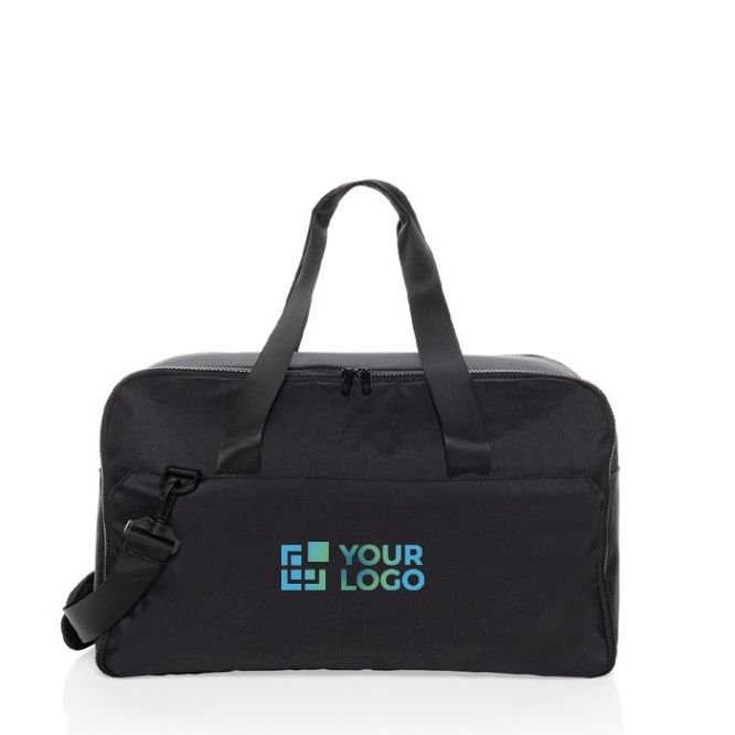 Bolsa de fin de semana con compartimento para PC 15” Swiss Peak color negro vista de impresión