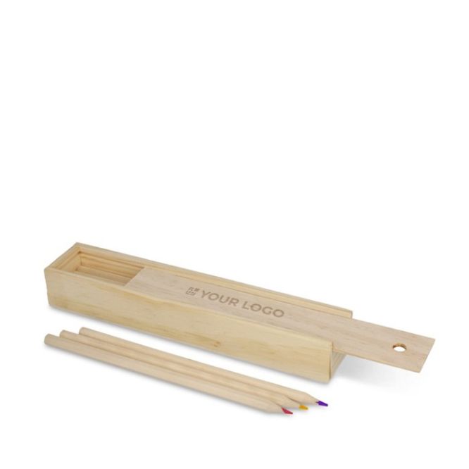 Caja deslizante de madera personalizable con 12 lápices de colores vista principal
