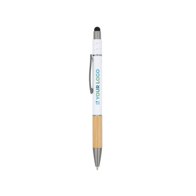 Bolígrafo con detalle de bambú y un spinner anti estrés tinta azul vista principal