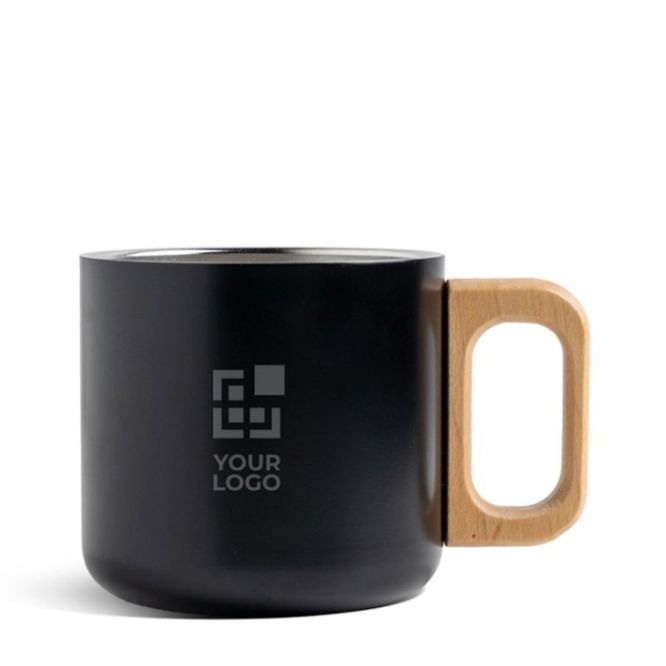 Taza de acero inoxidable de doble pared y asa de madera 350ml