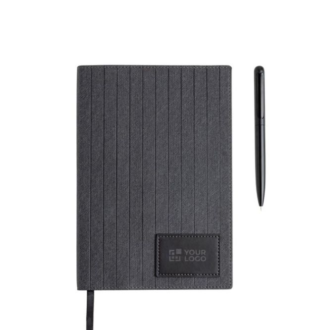 Cuaderno de cuero sintético y bolígrafo metálico A5 hojas lisas