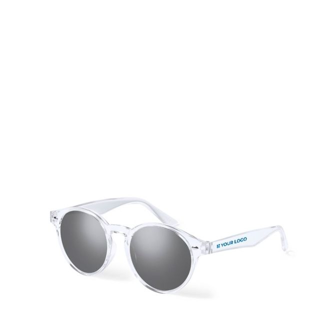 Gafas de sol con lentes corporativas en color negro y circulares UV400 para empleados
