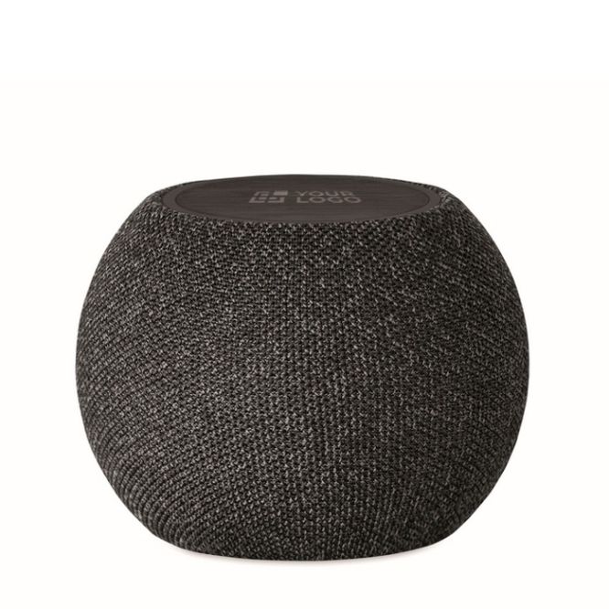 Altavoz redondo con detalle de bambú negro en parte superior