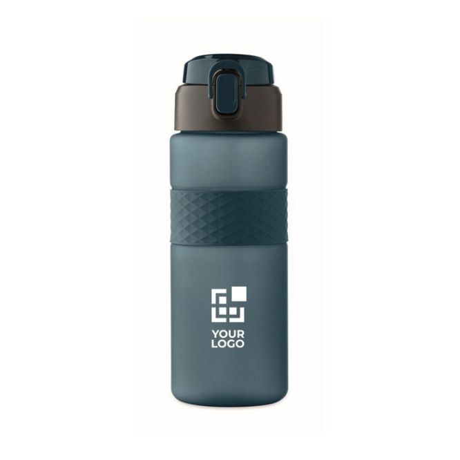 Botella de RPET con tapa abatible y pajita incluida 500ml color azul marino vista de impresión