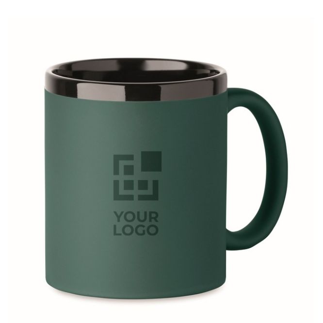 Taza de cerámica con revestimiento de tacto suave de colores 300ml color verde oscuro vista de impresión