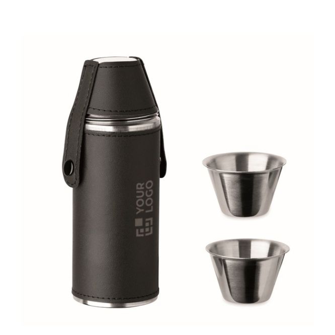 Petaca de acero inoxidable con 2 vasos de chupito 230ml y 20ml