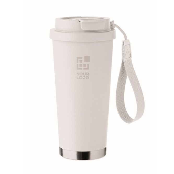 Vaso de acero inoxidable reciclado con tapa y pajita 2 en 1 500ml color blanco vista de impresión