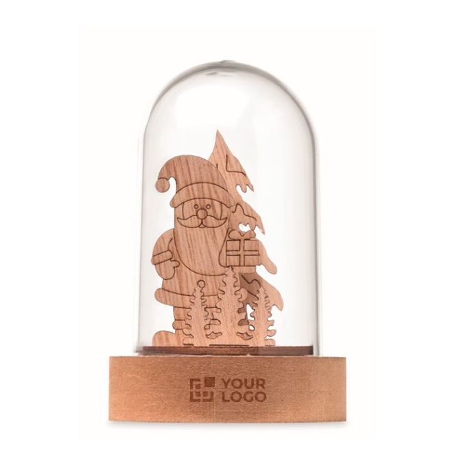 Adorno de Navidad de madera en carcasa transparente con luz LED