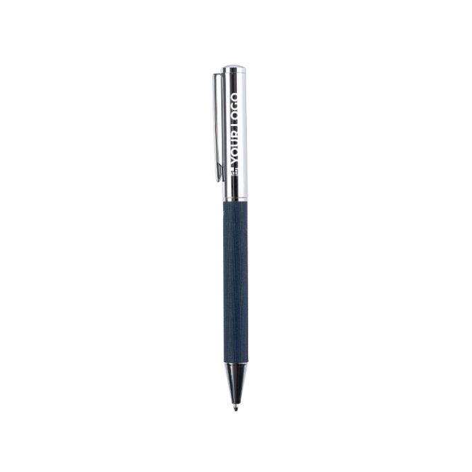 Bolígrafo roller giratorio de latón y RPET personalizable tinta azul